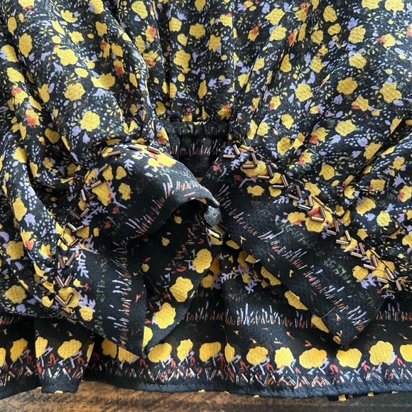 Free People Beaded Black and Yellow Poppy Elastic Blouse - Picture 4 of 7